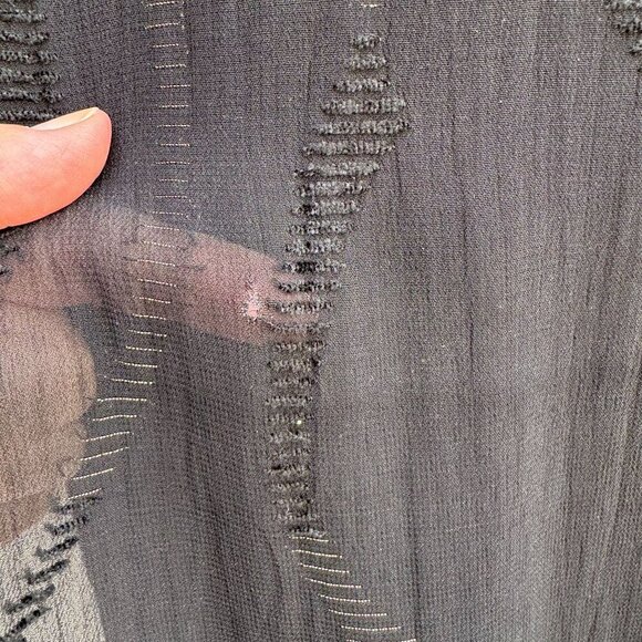 Anne Klein For Vera Vintage Black Sheer Metallic Fringe Italian Made Scarf Wrap - Picture 3 of 7